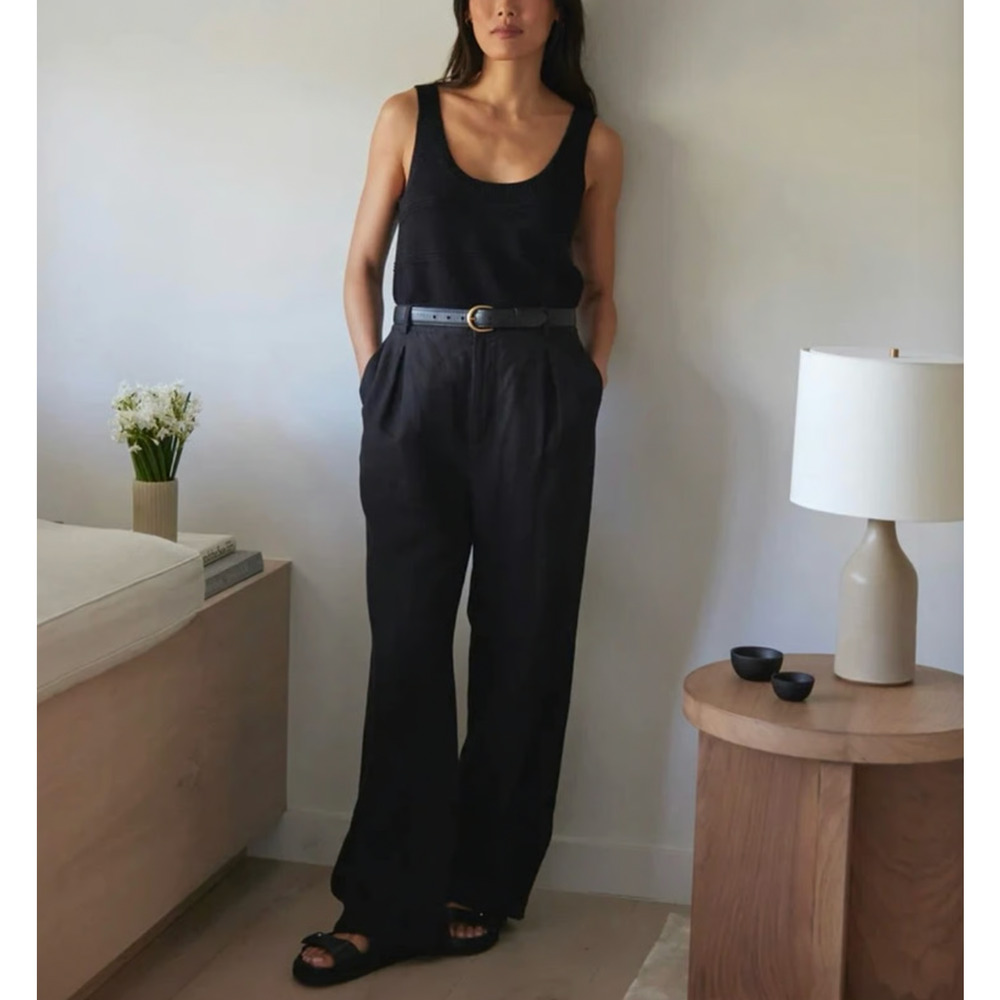 Jenni Kayne Wide Leg Linen Kyle Pants $295 High Rise Trouser Casual Luxury 6